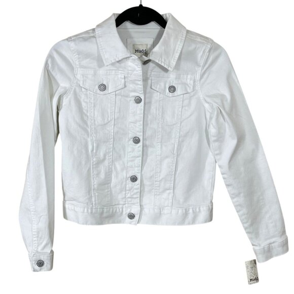 Mudd Girls White Denim Jacket Cropped Size 16 (READ) Stain - Picture 1 of 9